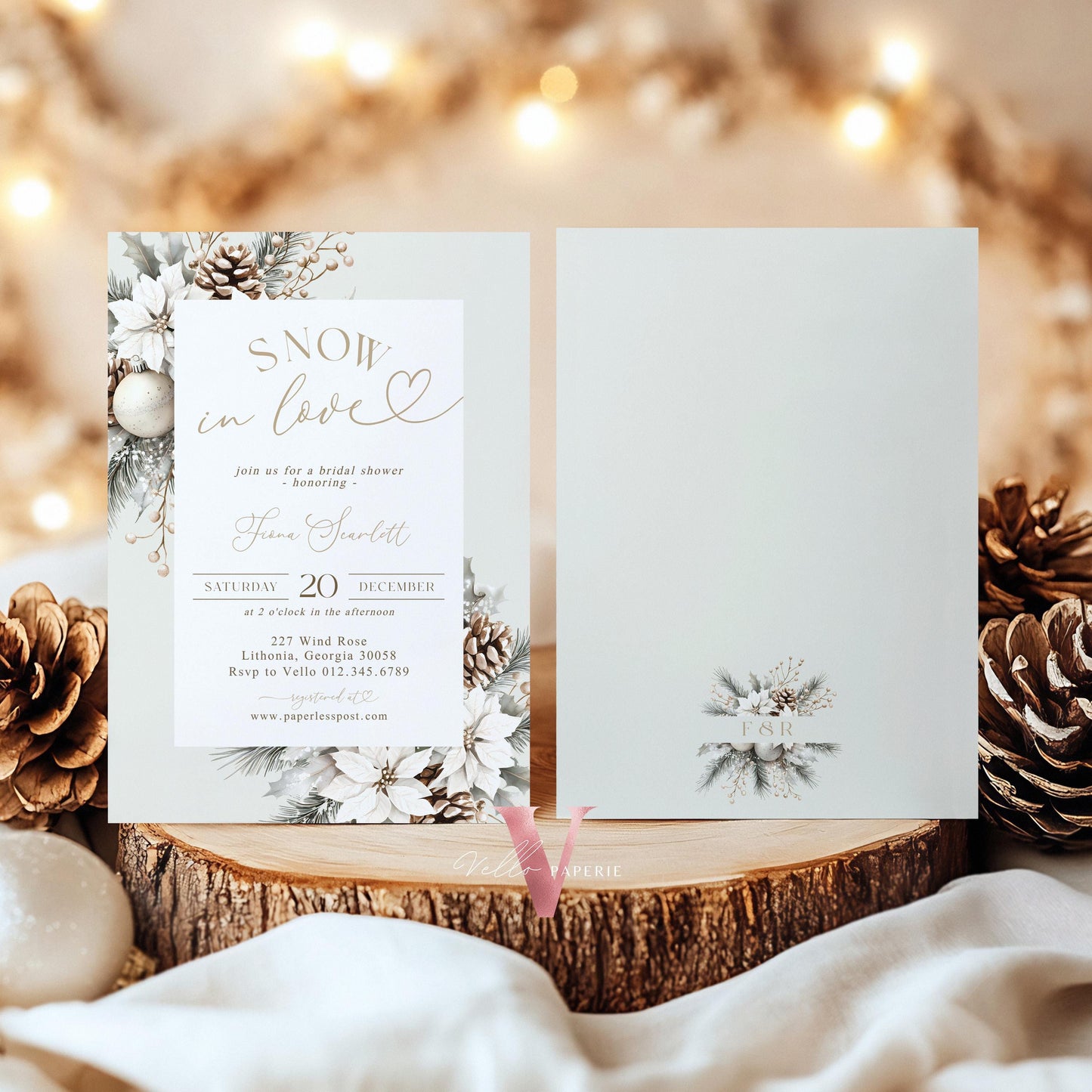 2 DESIGNS Neutral SNOW in LOVE Bridal Shower Invitation | Winter Snowflakes Christmas Floral Bride to Be, Couple Shower Wedding Shower WBD01