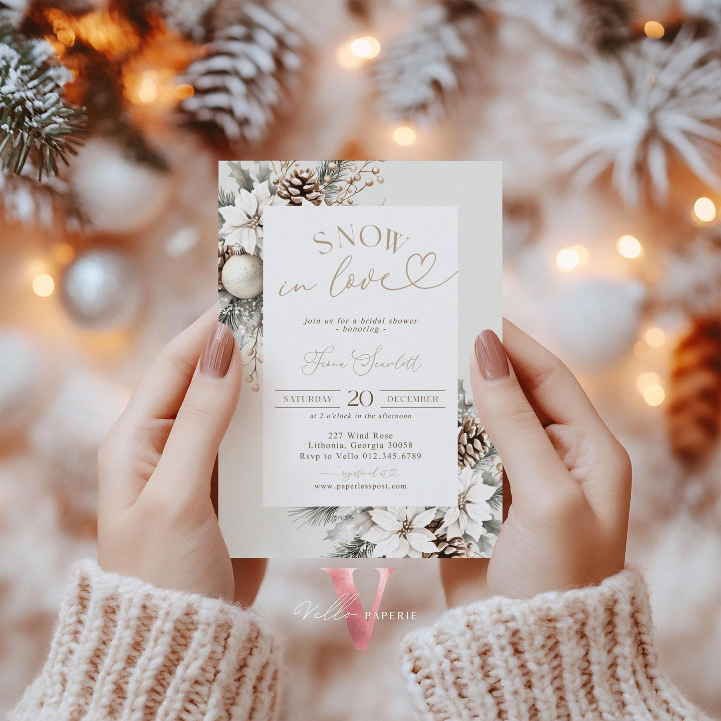 2 DESIGNS Neutral SNOW in LOVE Bridal Shower Invitation | Winter Snowflakes Christmas Floral Bride to Be, Couple Shower Wedding Shower WBD01