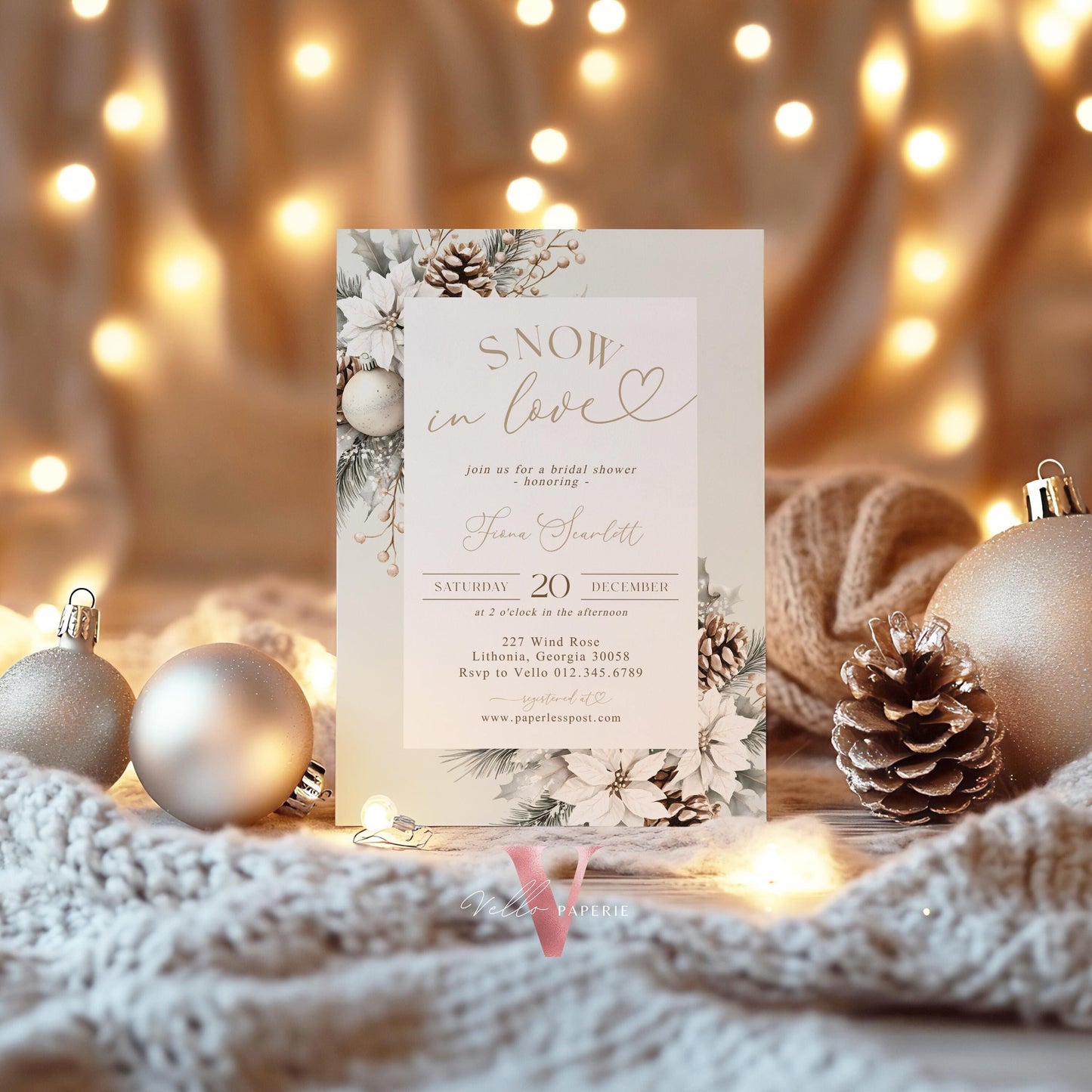 2 DESIGNS Neutral SNOW in LOVE Bridal Shower Invitation | Winter Snowflakes Christmas Floral Bride to Be, Couple Shower Wedding Shower WBD01