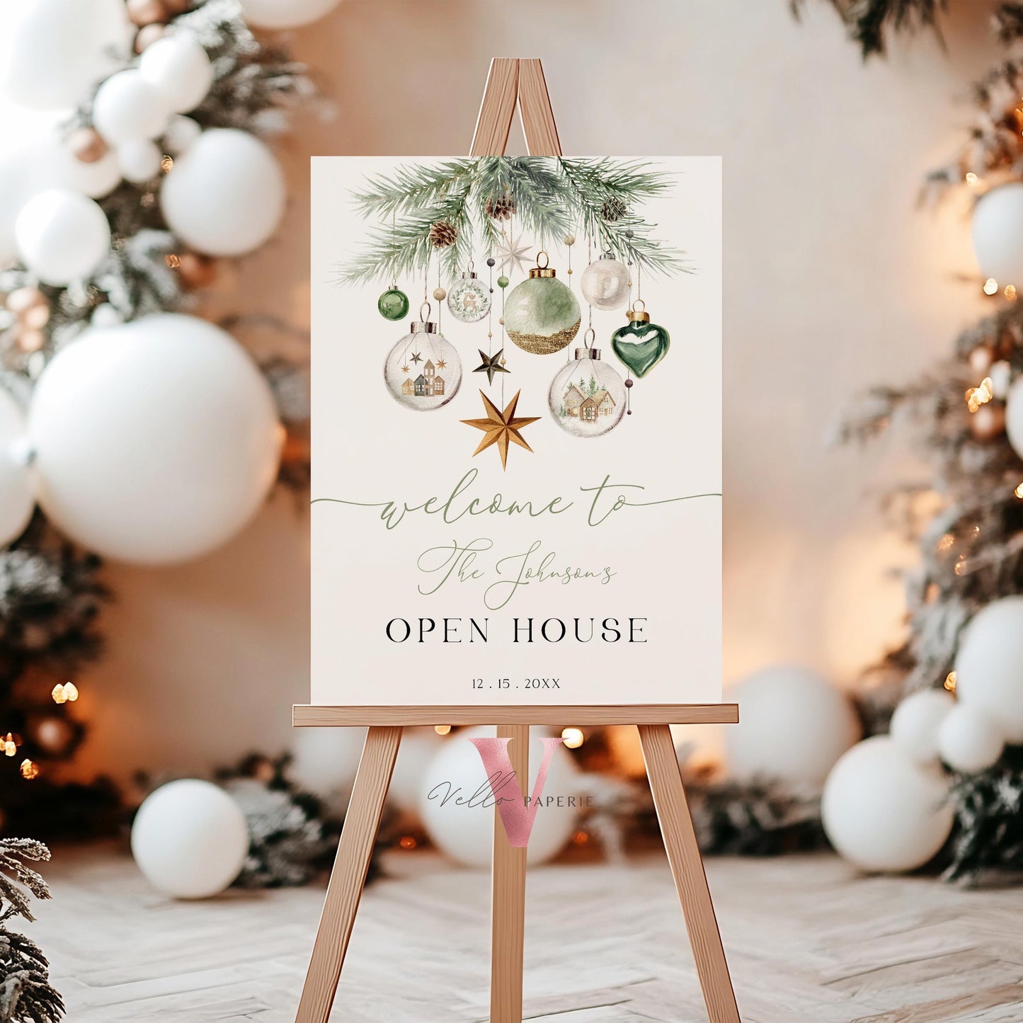 Merry Little Open House Welcome Sign | Neutral Christmas Party Decor Sign | Boho Silver Green Friendsmas Party Invite Christmas Decor CHP01