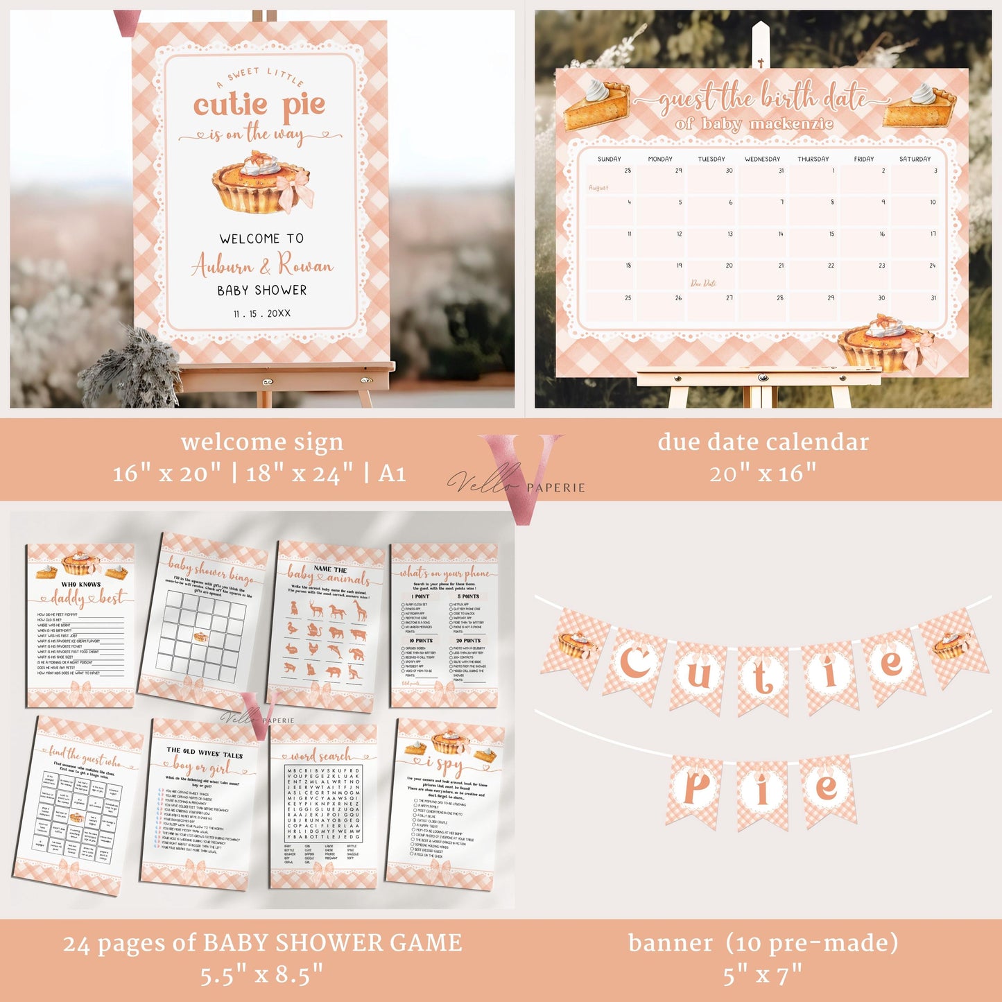 Sweet Cutie Pie Baby Shower Complete BUNDLE | FALL Autumn Cutie Pie Baby Shower Set | Gender Neutral Pie Baby Party Decor Favor Bundle CPB01