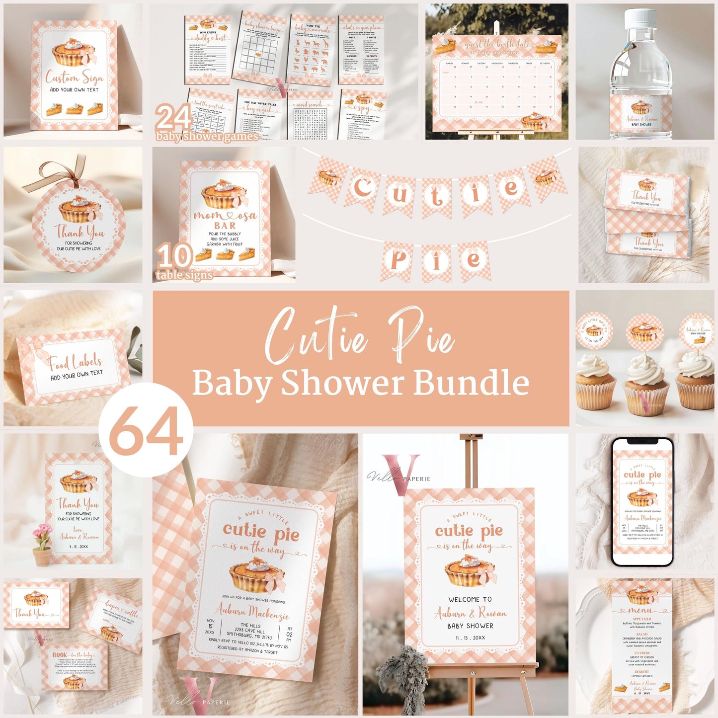 Sweet Cutie Pie Baby Shower Complete BUNDLE | FALL Autumn Cutie Pie Baby Shower Set | Gender Neutral Pie Baby Party Decor Favor Bundle CPB01