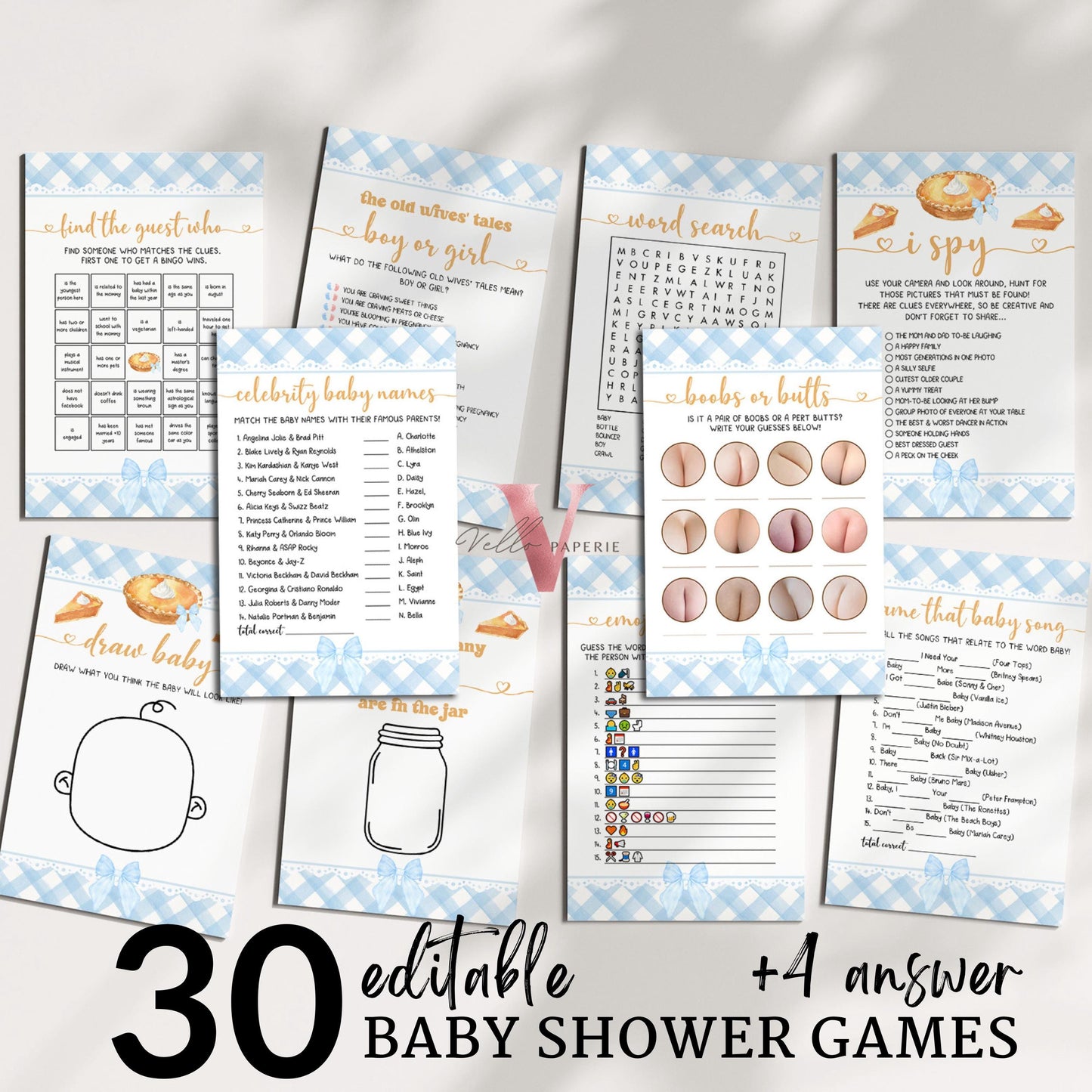 Editable Sweet Cutie Pie Baby Shower Games & Activities Bundle | FALL Autumn Cutie Pie Baby Shower Games Set | Neutral Pie Party Favor CPB02