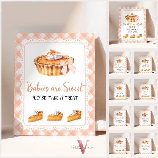 Editable Cutie Pie Baby Shower Premade Sign | FALL Autumn Cutie Pie Baby Shower Decor Sign | Orange Gingham Pie Party Table Sign CPB01