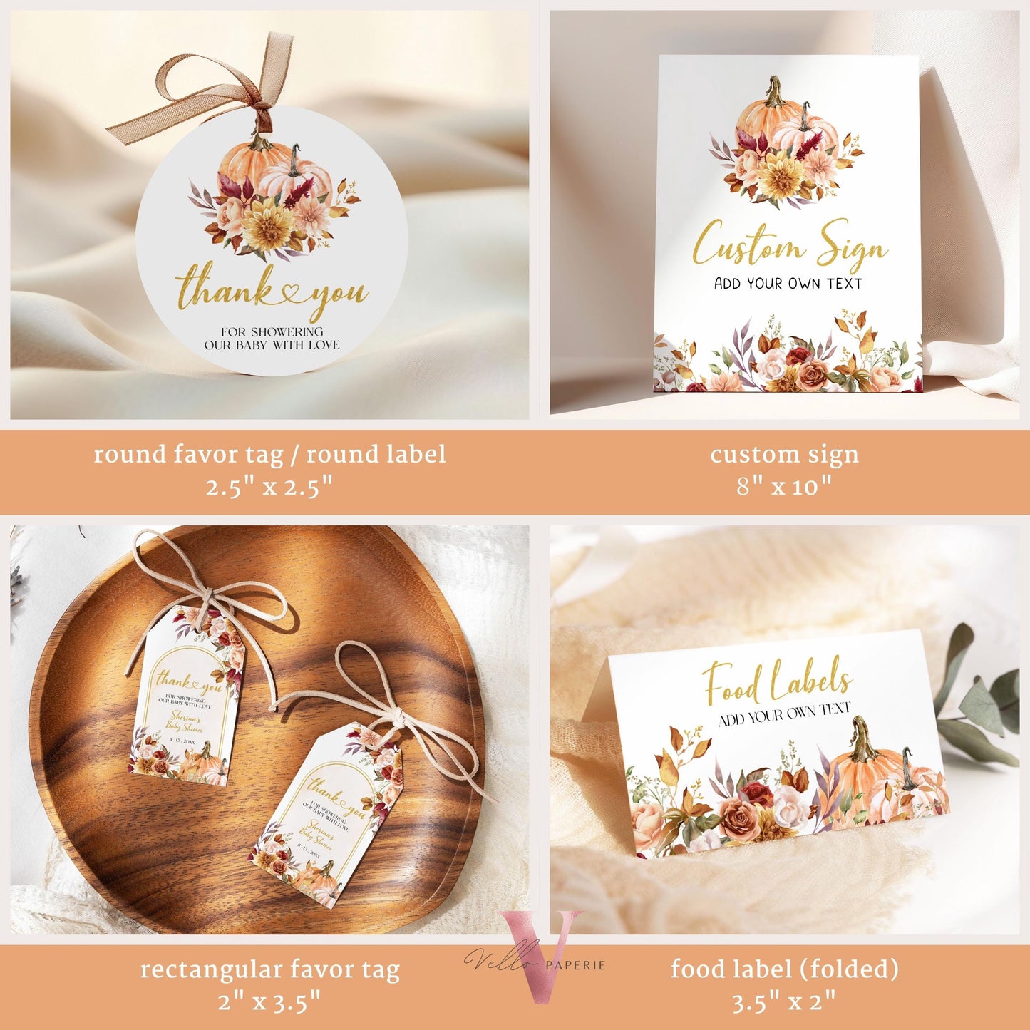 Little Pumpkin Fall Baby Shower Complete BUNDLE | Editable Autumn Floral Pumpkin Set | Gold Baby Shower Invitation PARTY FAVORS Decor FPB01