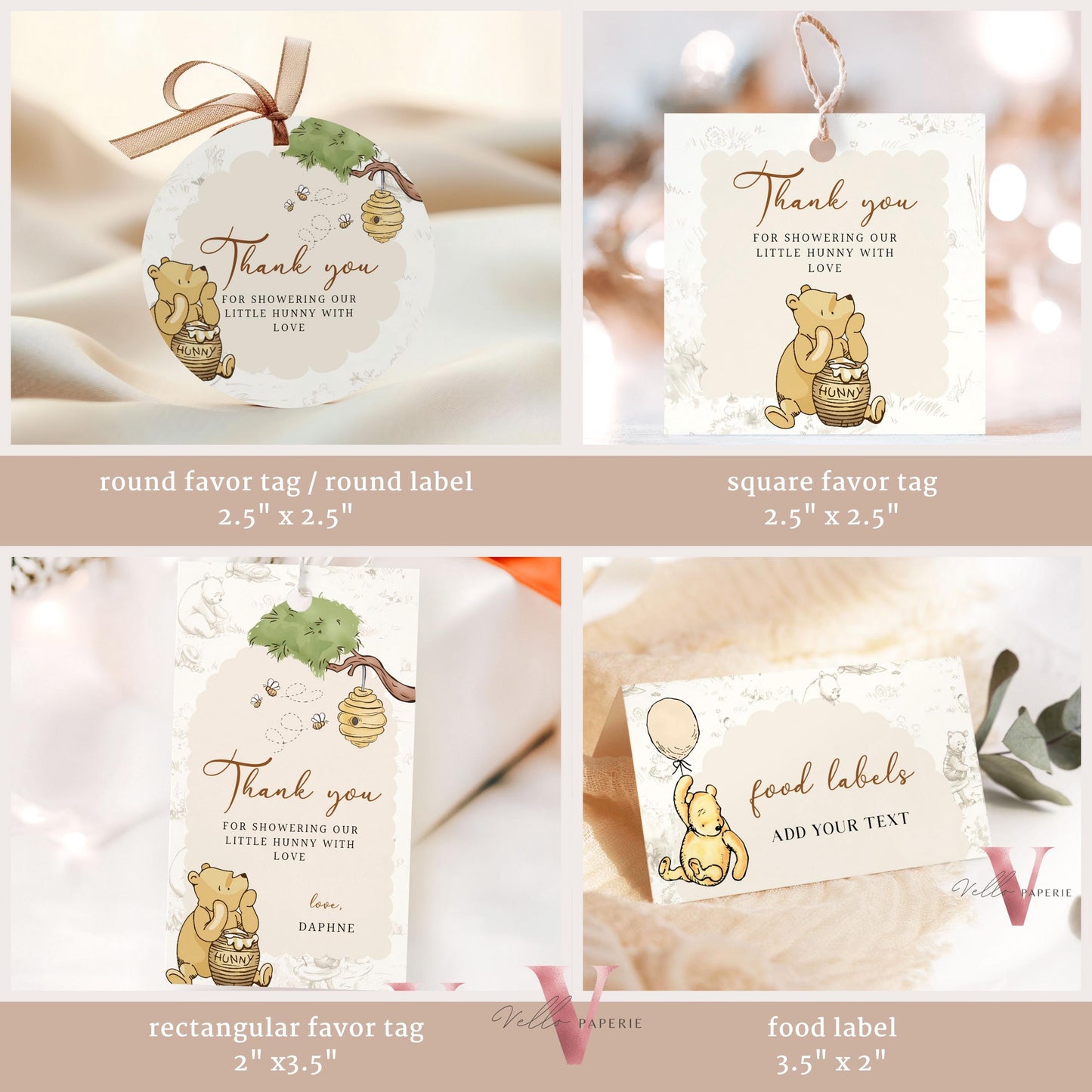 Winnie the Pooh Baby Shower COMPLETE BUNDLE | Full Editable Beige Toile de Juoy, Little Hunny Pooh Baby Shower Party SET, Favors Decor WTP01