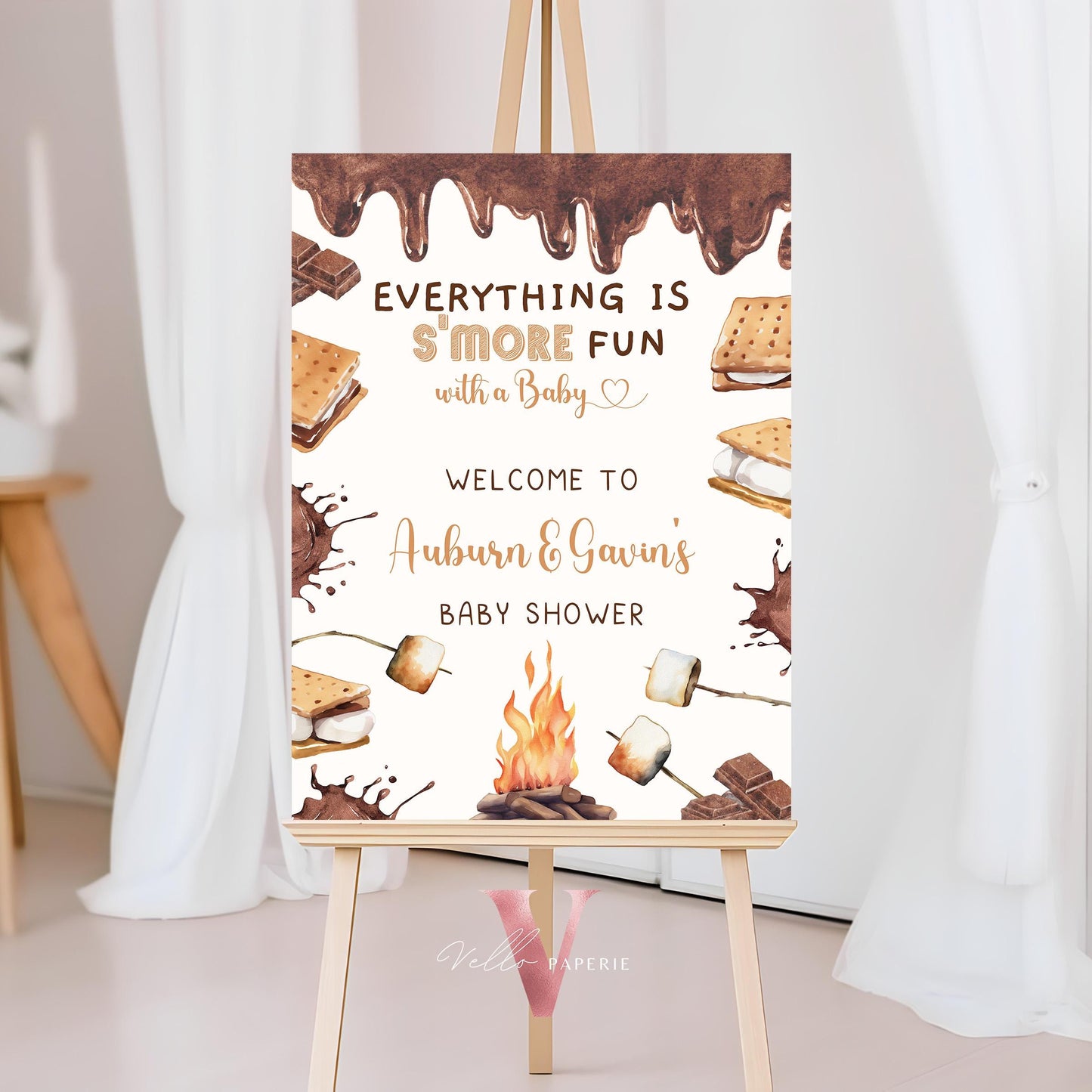 Editable S'mores Baby Shower or Birthday Welcome Sign | Camping Bonfire Baby Shower | Campire Smore Fun with Baby Couple Shower Sign SBS01