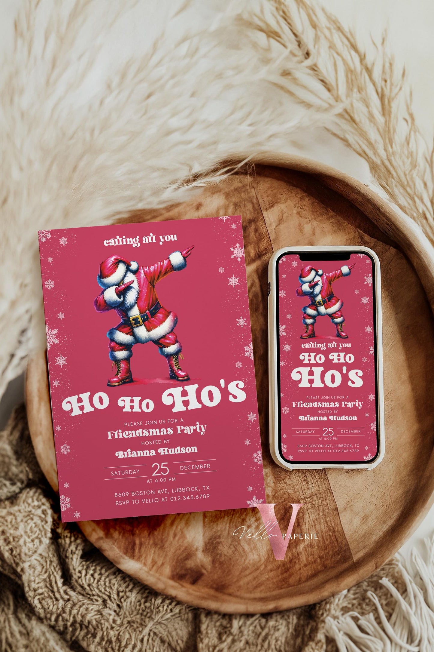 Free EVITE Funny Santa Christmas Party Invitation | Calling All You Ho Ho Ho Red Santa Invite | Fun Winter Holiday Friendsmas Party CHP01