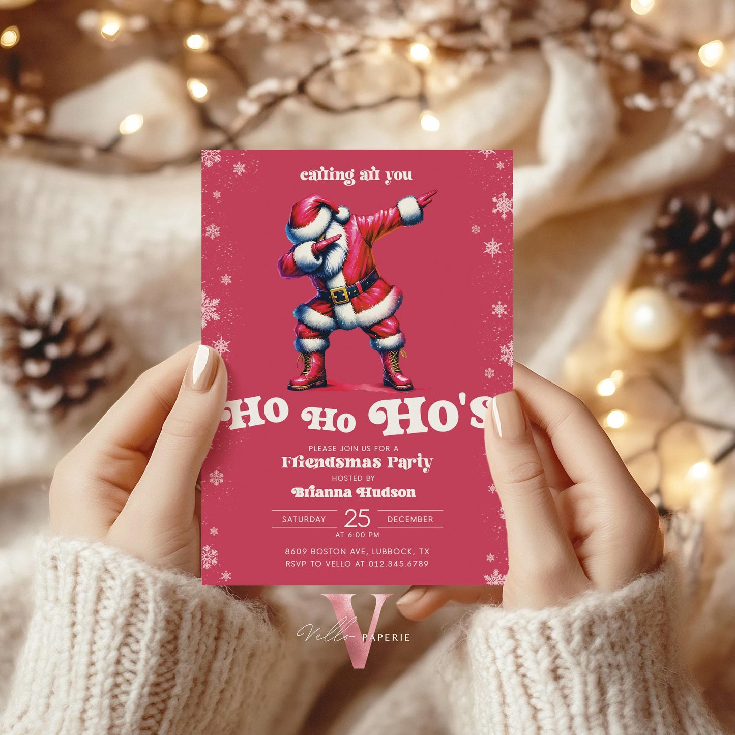 Free EVITE Funny Santa Christmas Party Invitation | Calling All You Ho Ho Ho Red Santa Invite | Fun Winter Holiday Friendsmas Party CHP01