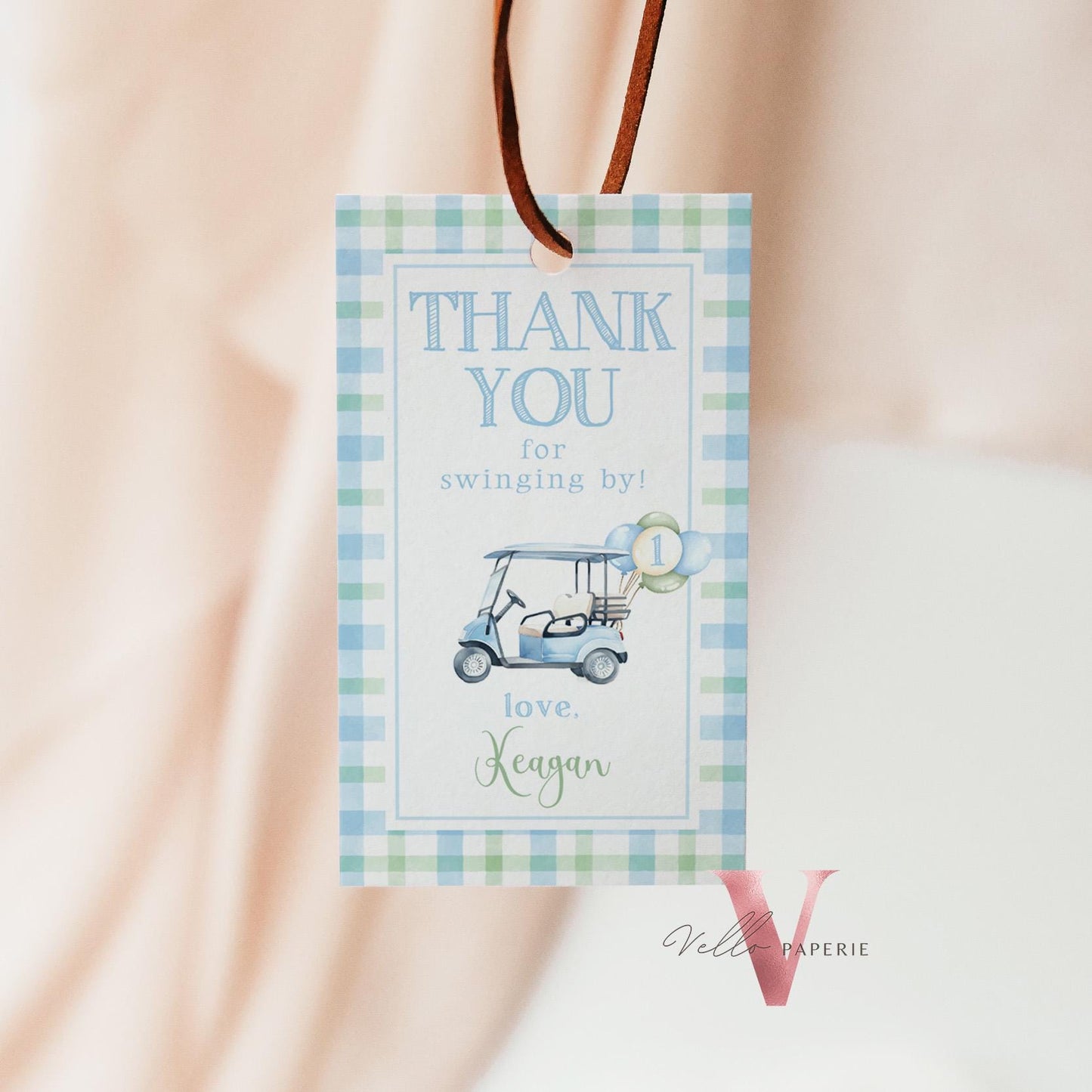 Editable Hole In One Birthday Favor Tag | Lets Par-tee Golf Birthday Party Thankyou Card | Golfing Masters Party Pastel Blue Gift Tag BGB01