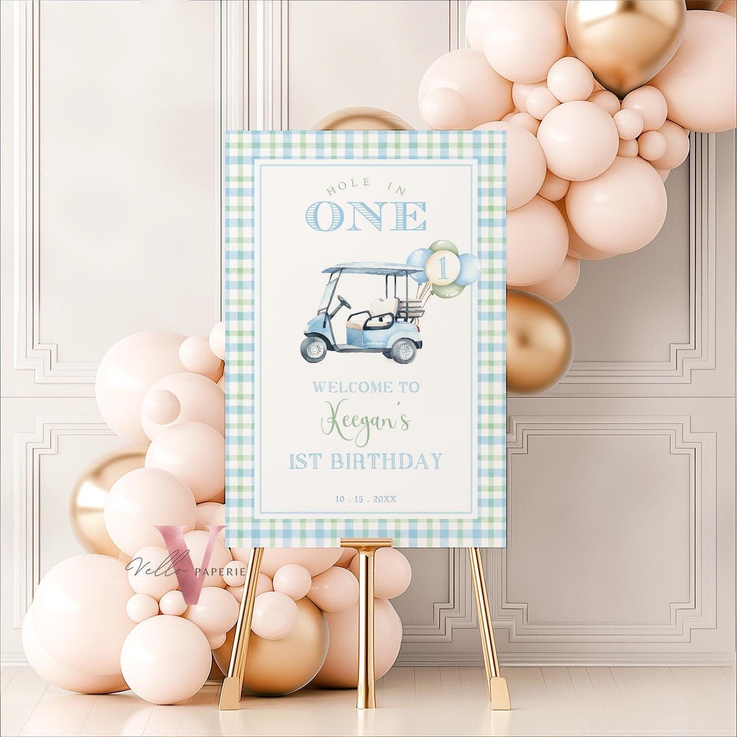 Editable Hole In One Birthday or Shower Welcome Sign | Lets Par-tee Golf ANY AGE Decor | Golfing Masters Party Pastel Blue Party Sign BGB01