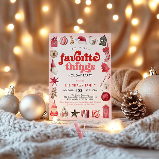 Editable Christmas Favorite Exchange Party Invitation | Merry Little Holiday Party Invite | Holiday Gift Exchange Christmas Friendsmas CHP01