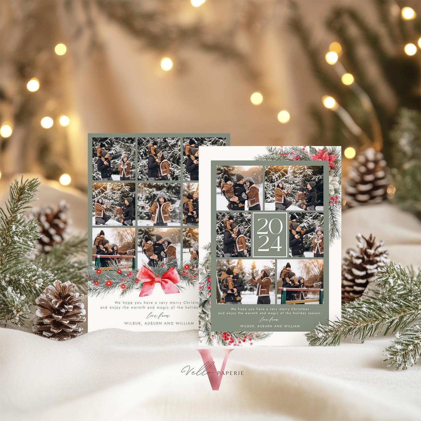 Printable 3 Designs Modern Photo Christmas Card Template | Winter Floral Photo Holiday Card | Botanical Arch Winter Christmas Photo PCC12