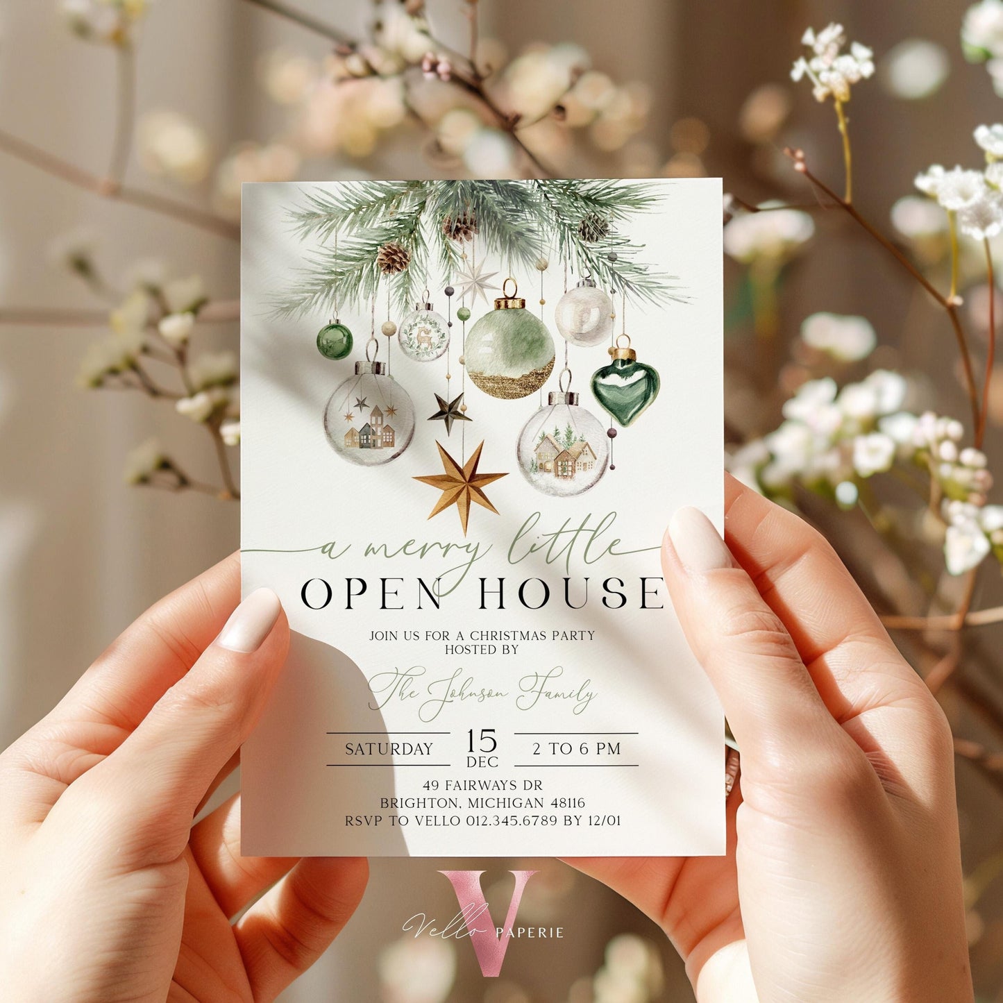 Merry Little Open House Welcome Sign | Neutral Christmas Party Decor Sign | Boho Silver Green Friendsmas Party Invite Christmas Decor CHP01