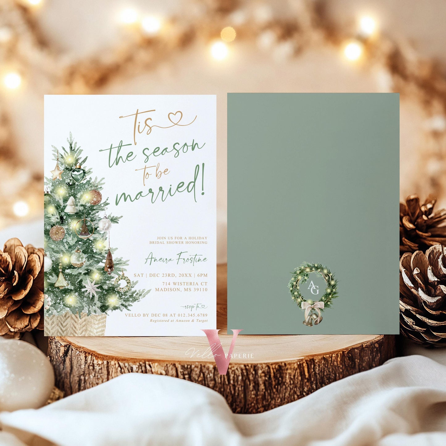 Tis the season to be married Bridal Shower Invitation | Winter Neutral Christmas Tree Bride to Be Invite, Couple Shower Wedding Shower WBD01