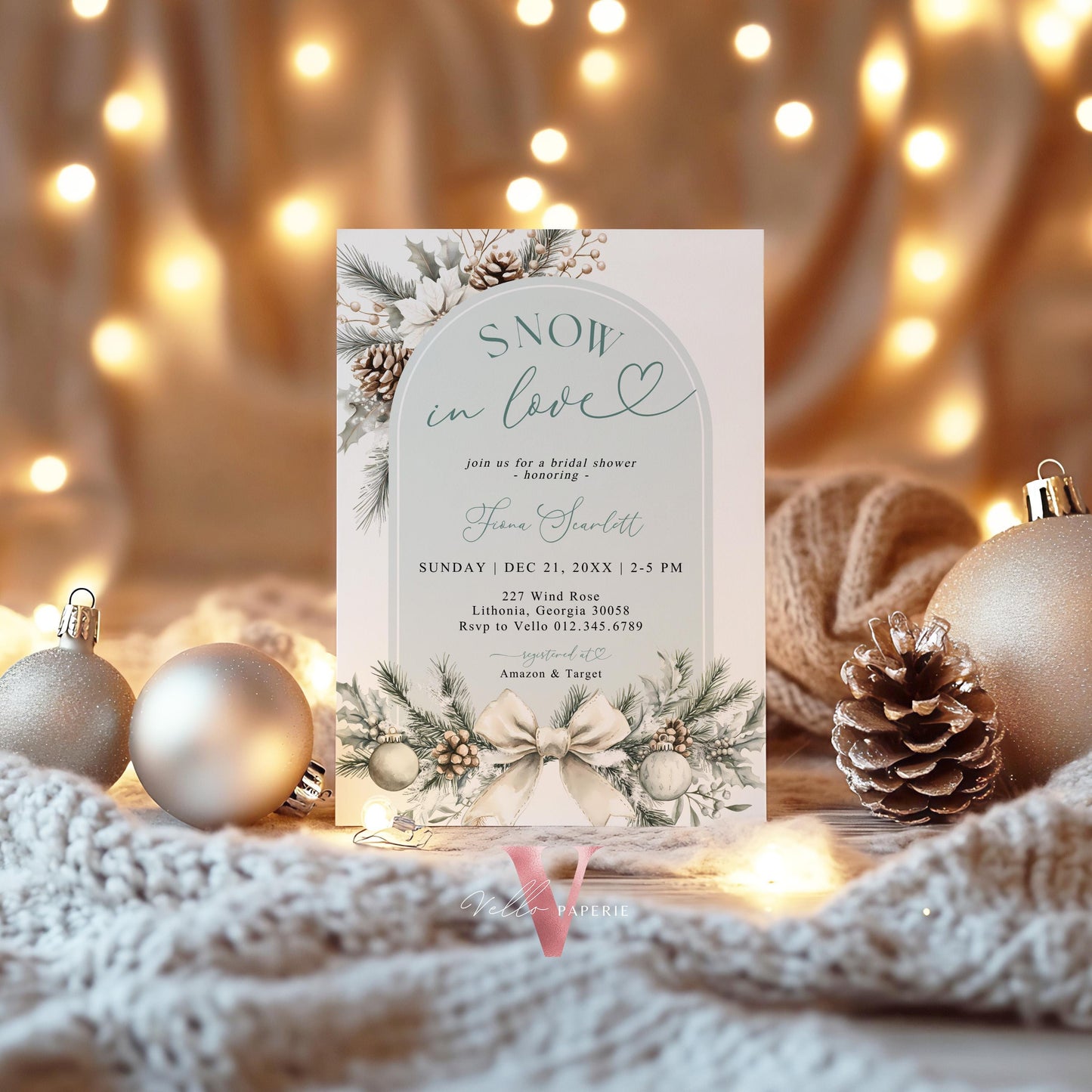 2 DESIGNS Neutral SNOW in LOVE Bridal Shower Invitation | Winter Snowflakes Christmas Floral Bride to Be, Couple Shower Wedding Shower WBD01