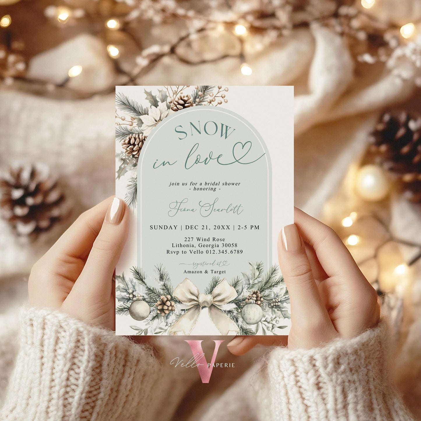 2 DESIGNS Neutral SNOW in LOVE Bridal Shower Invitation | Winter Snowflakes Christmas Floral Bride to Be, Couple Shower Wedding Shower WBD01