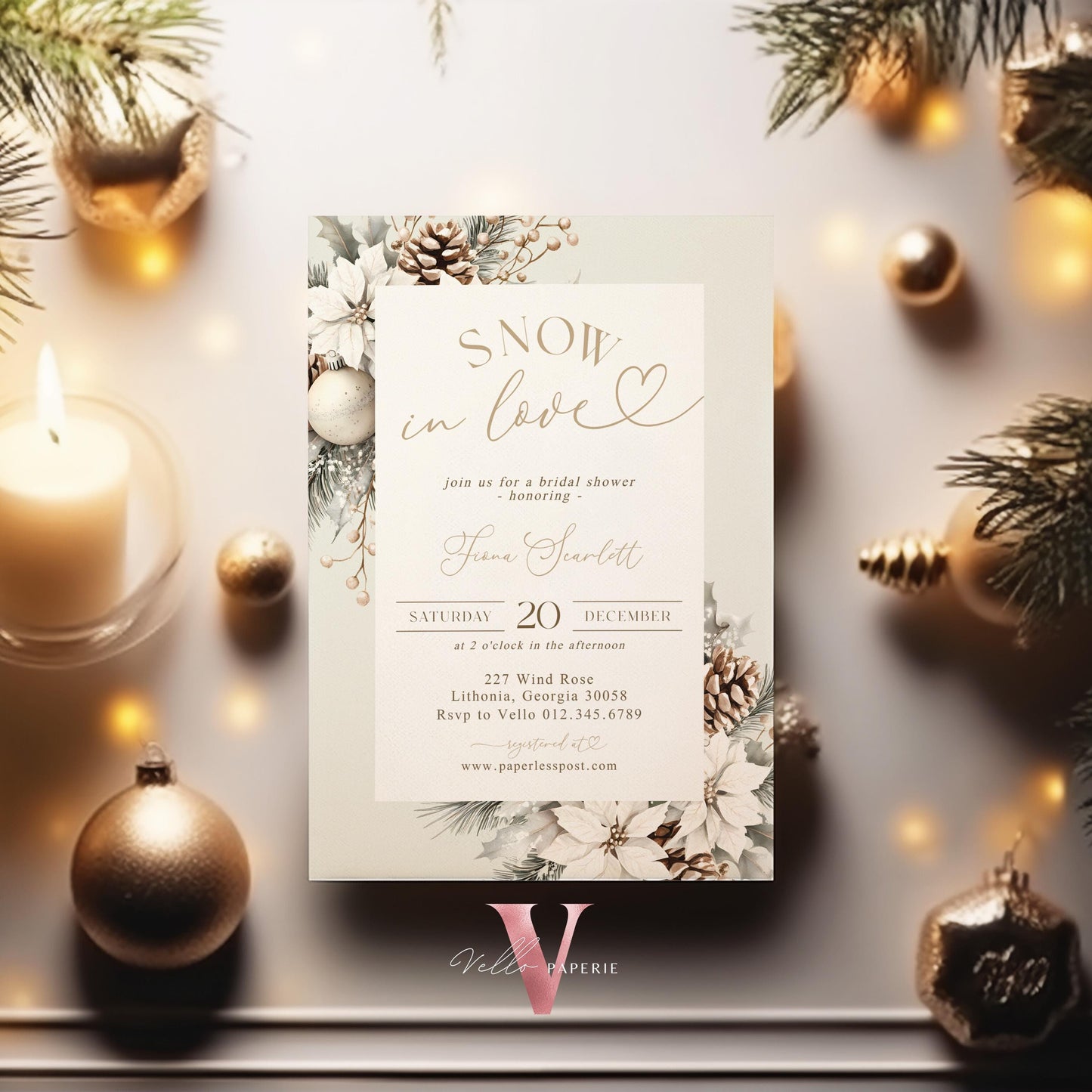 2 DESIGNS Neutral SNOW in LOVE Bridal Shower Invitation | Winter Snowflakes Christmas Floral Bride to Be, Couple Shower Wedding Shower WBD01