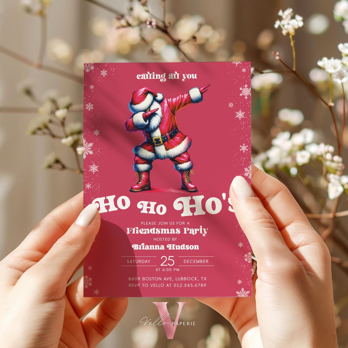 Free EVITE Funny Santa Christmas Party Invitation | Calling All You Ho Ho Ho Red Santa Invite | Fun Winter Holiday Friendsmas Party CHP01