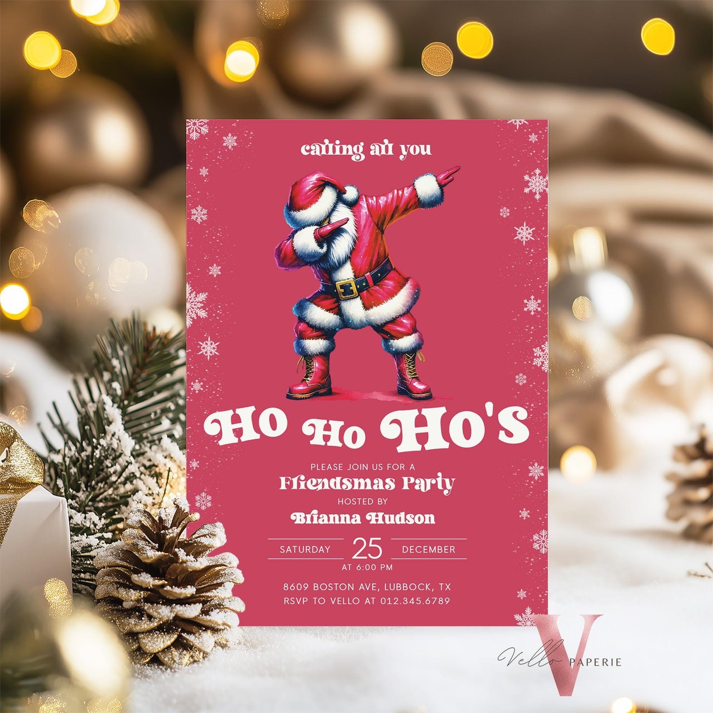 Free EVITE Funny Santa Christmas Party Invitation | Calling All You Ho Ho Ho Red Santa Invite | Fun Winter Holiday Friendsmas Party CHP01