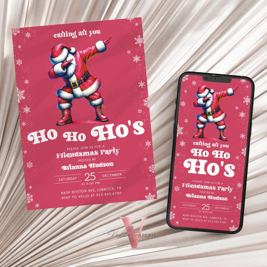 Free EVITE Funny Santa Christmas Party Invitation | Calling All You Ho Ho Ho Red Santa Invite | Fun Winter Holiday Friendsmas Party CHP01