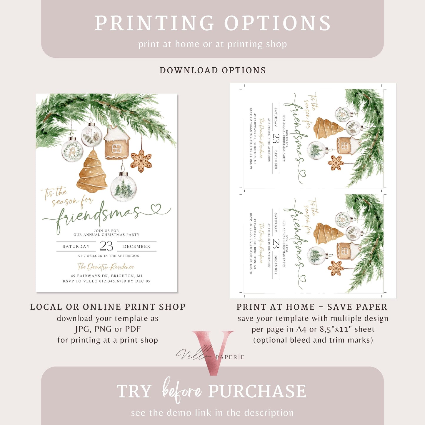 Editable Printable Tis the season for Friendsmas Invitation | Neutral Winter Christmas Party Invite | Holiday Party Invite Christmas CHP01