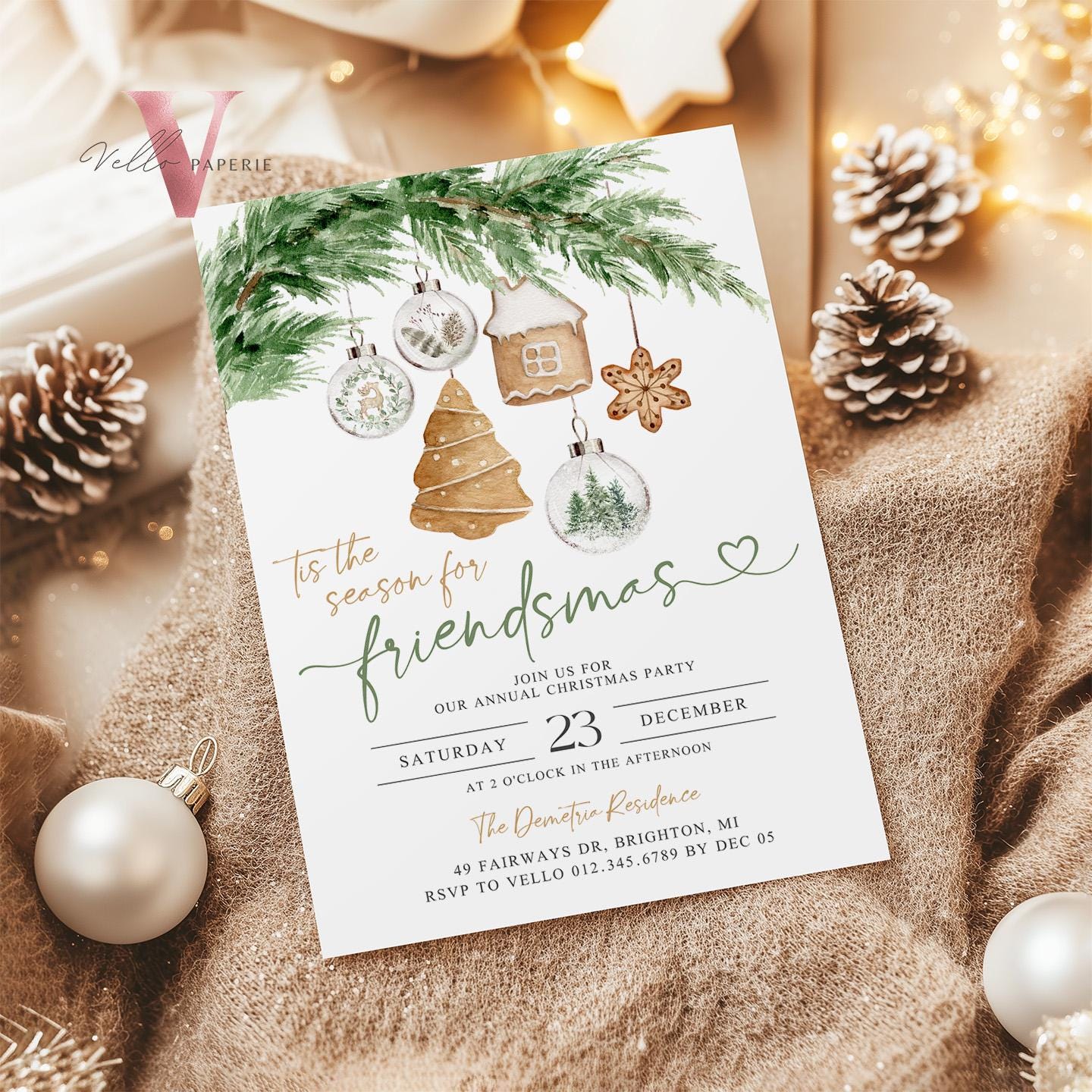 Editable Printable Tis the season for Friendsmas Invitation | Neutral Winter Christmas Party Invite | Holiday Party Invite Christmas CHP01