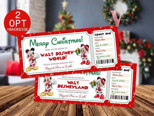 Editable Printable Christmas Disneyworld / Disneyland Ticket | Theme Park Surprise Reveal Ticket | Disney Trip Ticket, Christmas Gift DST12