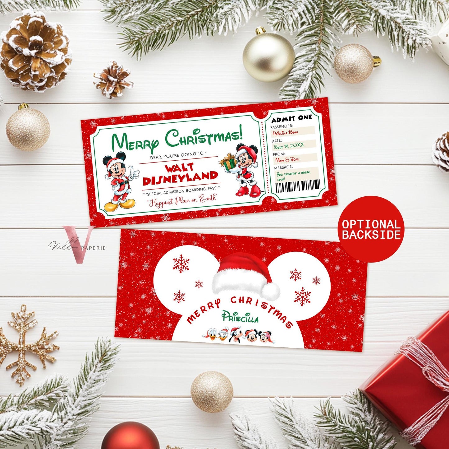 Editable Printable Christmas Disneyworld / Disneyland Ticket | Theme Park Surprise Reveal Ticket | Disney Trip Ticket, Christmas Gift DST12