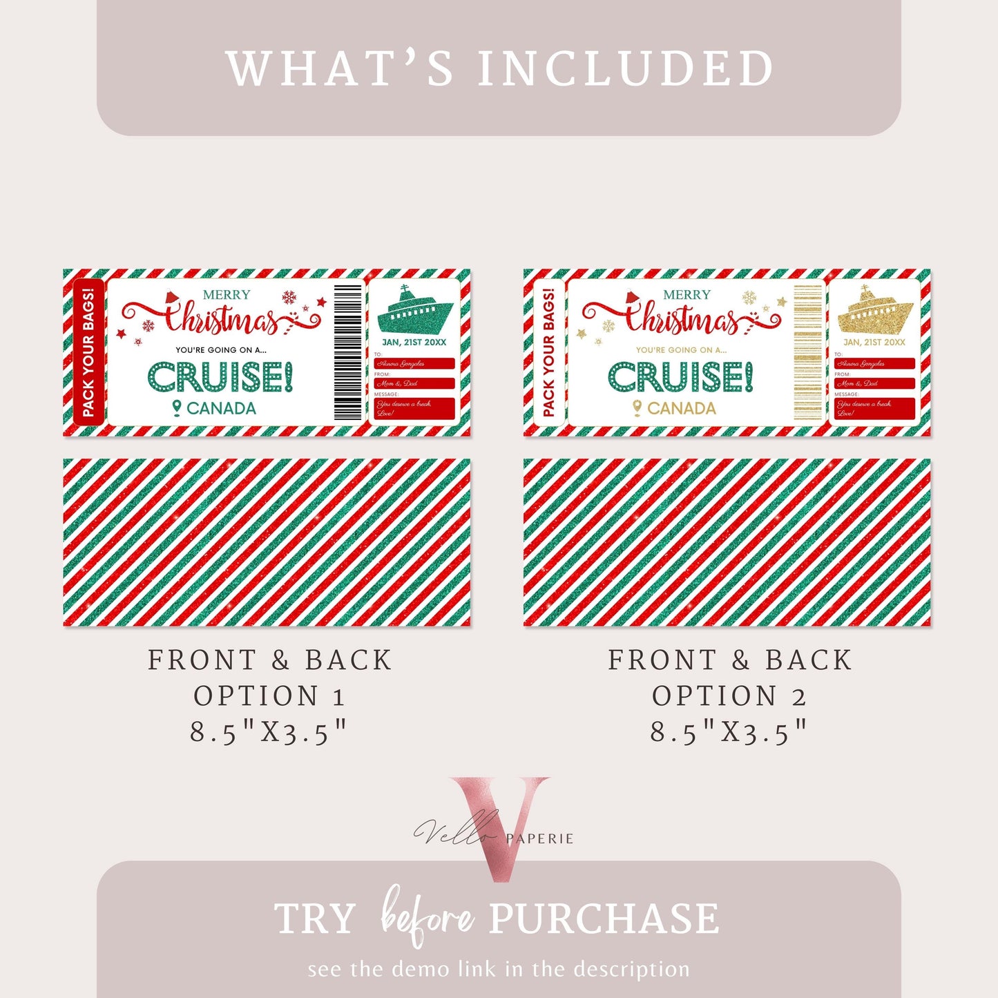 Editable Printable Christmas Cruise Ticket | Vacation Surprise Trip Reveal Ticket | Christmas Travel Ticket | Christmas Cruise Gift CBP12