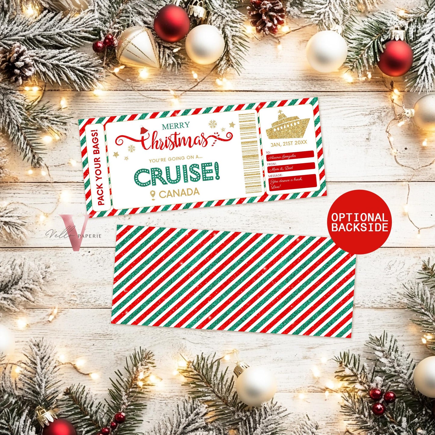 Editable Printable Christmas Cruise Ticket | Vacation Surprise Trip Reveal Ticket | Christmas Travel Ticket | Christmas Cruise Gift CBP12