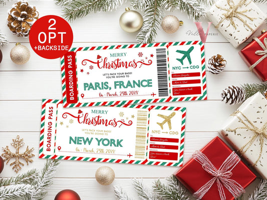 Editable Printable Christmas Boarding Pass | Vacation Surprise Trip Reveal Ticket | Christmas Travel Ticket | Christmas Flight Gift CBP12