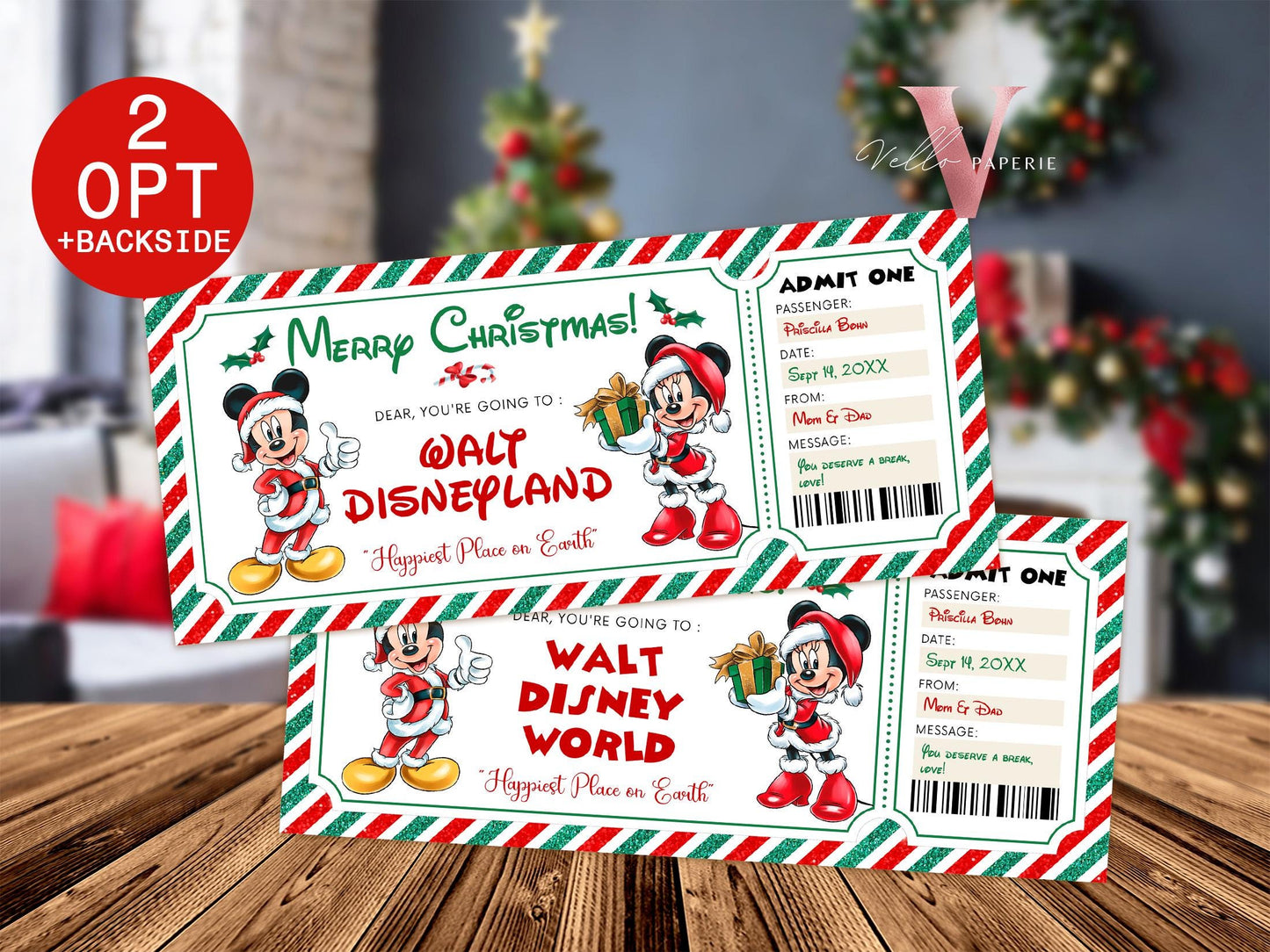 Editable Printable Christmas Disneyworld / Disneyland Ticket | Theme Park Surprise Reveal Ticket | Disney Trip Ticket, Christmas Gift DST12