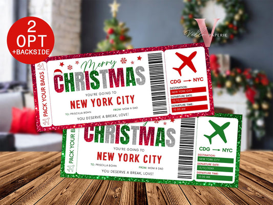 Editable Printable Glitter Christmas Boarding Pass | Vacation Surprise Trip Reveal Ticket | Christmas Travel Ticket Flight Gift CBP12