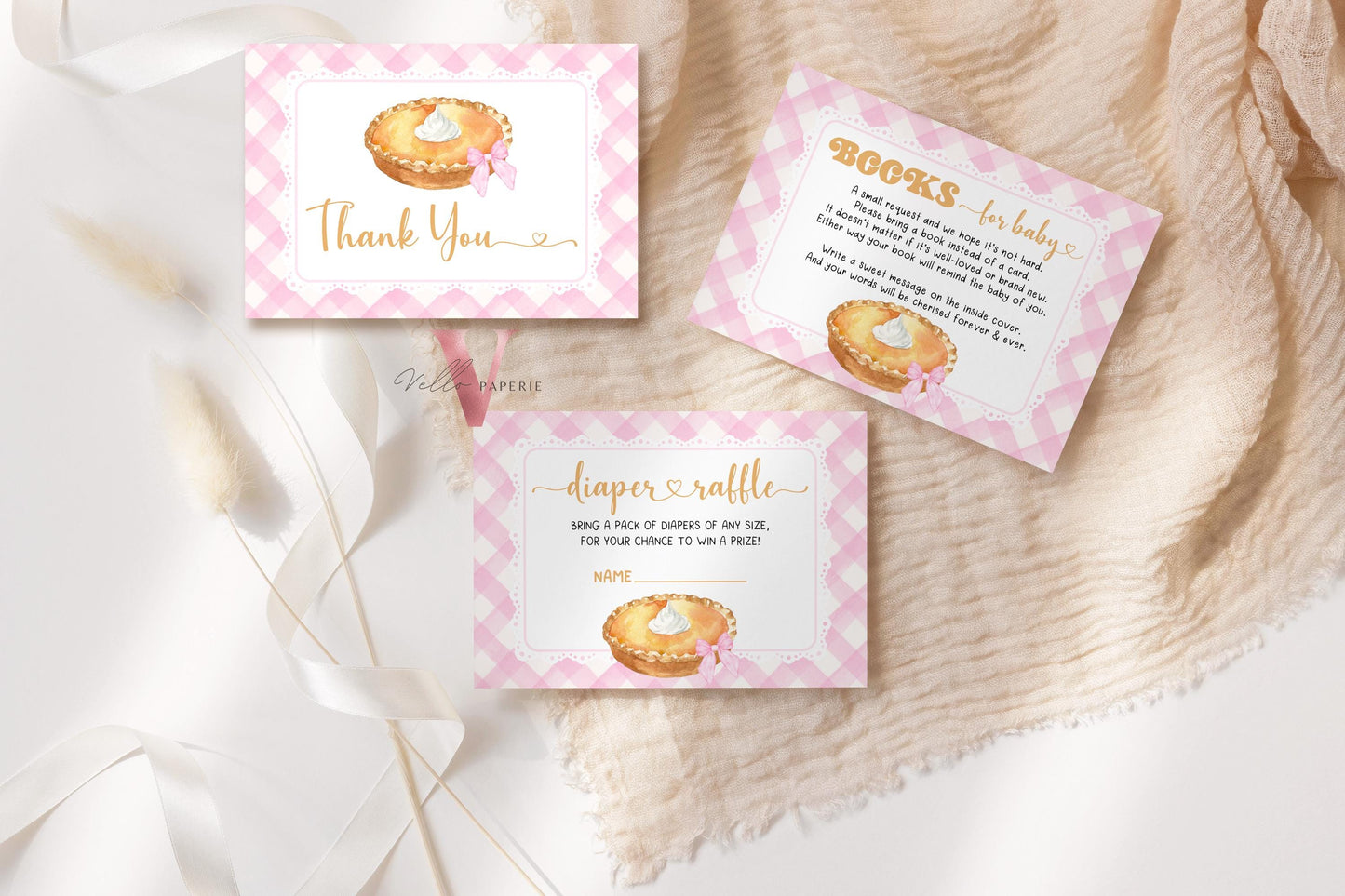 Pink Sweet Cutie Pie on the way Baby Shower Invitation | Cutie Pie Baby Shower Invite | Gingham Baby Shower Boy Girl Pie Gingham CPB03