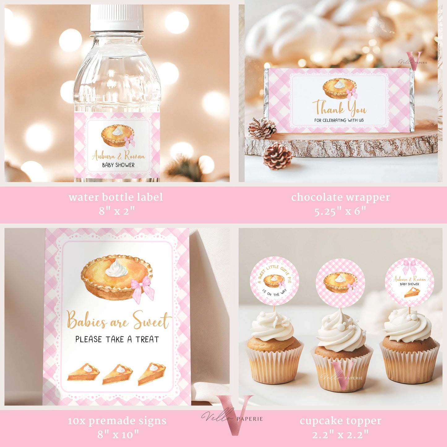 Pink Cutie Pie Baby Shower Complete BUNDLE | Pink Gingham Cutie Pie Baby Shower Set | Gender Neutral Pie Baby Party Decor Favor CPB03