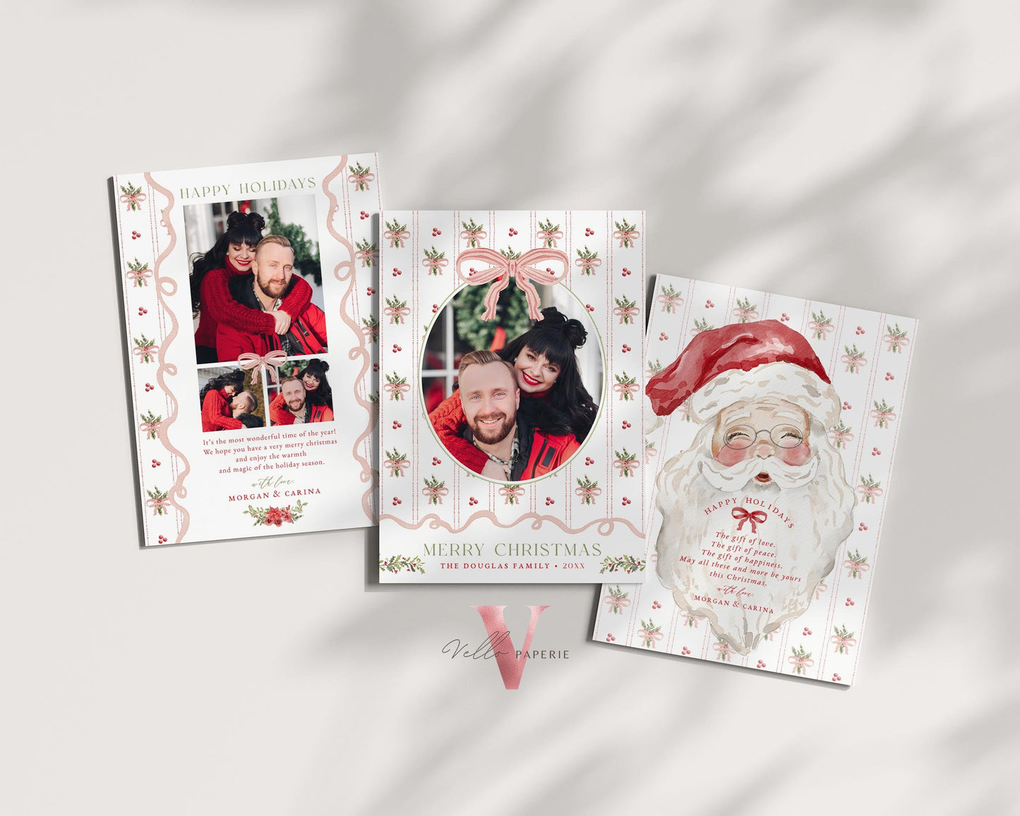 Printable 3 designs Photo Christmas Card Template | Grandmillenial Photo Holiday Card | Cute Classic Christmas Bow Winter Photo GMC12