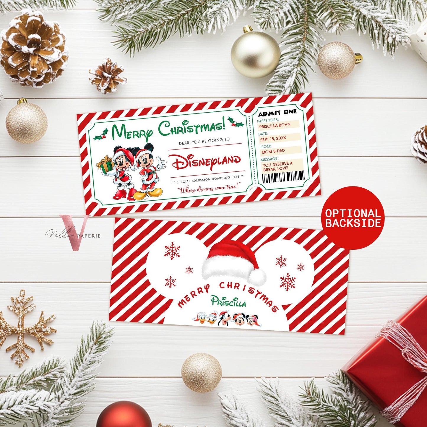 Christmas Disneyland / Disneyworld  Ticket | Editable Printable Theme Park Surprise Reveal Ticket | Disney Trip Ticket, Christmas Gift DST12