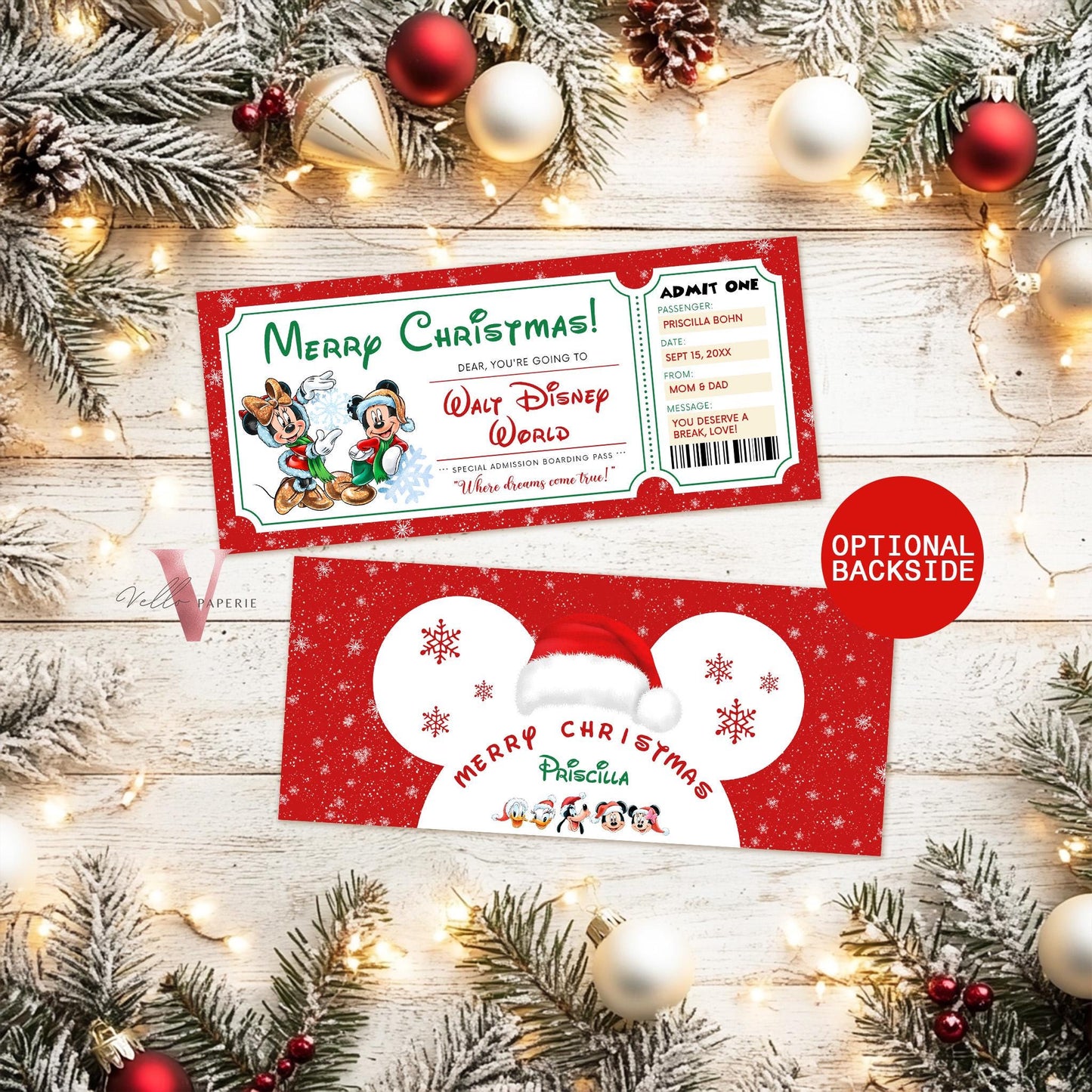 Christmas Disneyland / Disneyworld  Ticket | Editable Printable Theme Park Surprise Reveal Ticket | Disney Trip Ticket, Christmas Gift DST12