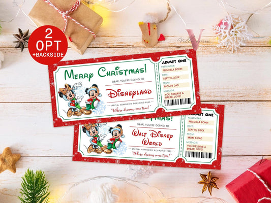 Christmas Disneyland / Disneyworld  Ticket | Editable Printable Theme Park Surprise Reveal Ticket | Disney Trip Ticket, Christmas Gift DST12