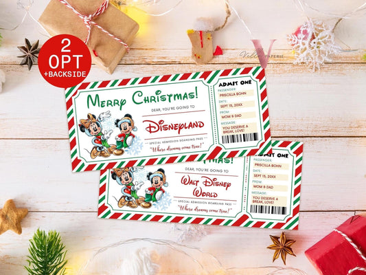 Christmas Disneyland / Disneyworld  Ticket | Editable Printable Theme Park Surprise Reveal Ticket | Disney Trip Ticket, Christmas Gift DST12