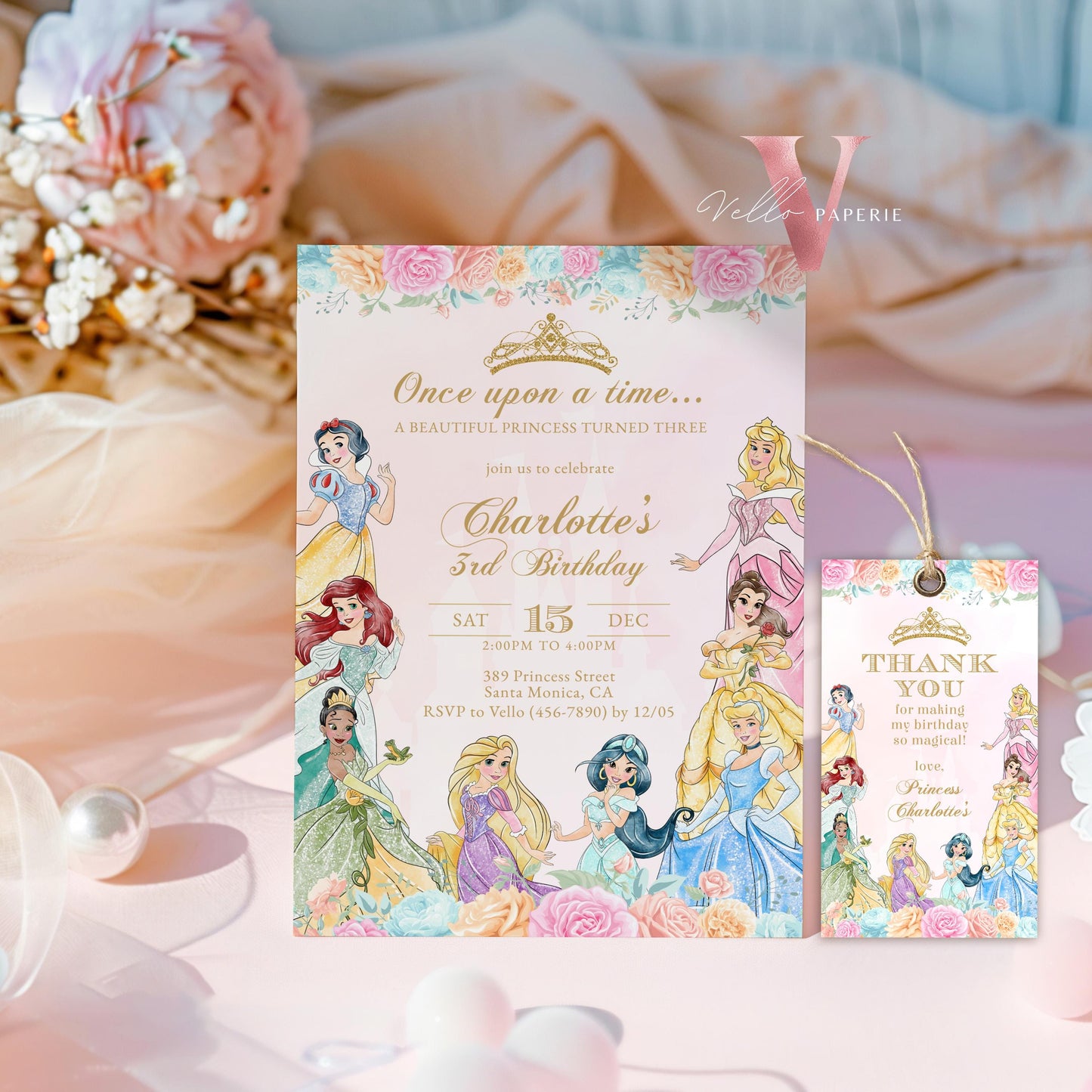 Editable Printable Once Upon a Time Birthday Party Invitation | ANY AGE Watercolor Princess Invite | Rose Gold Pink Princess Party PB02