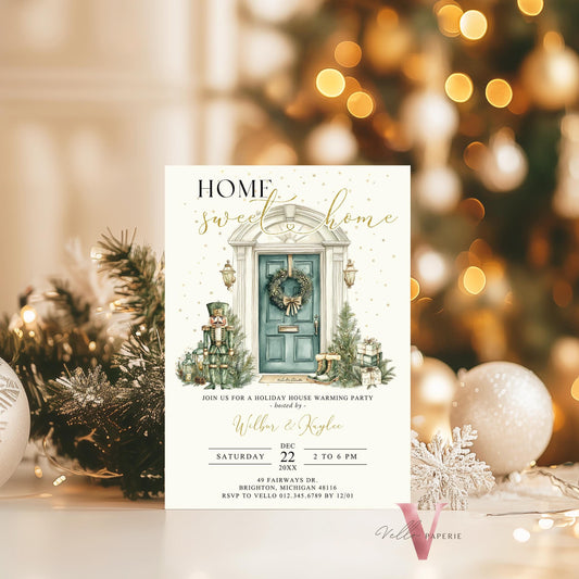 Winter House Warming Invitation | Neutral Gold Mint Home Sweet Home Party Invite | Modern or Rustic New House Celebration Christmas  WHW01