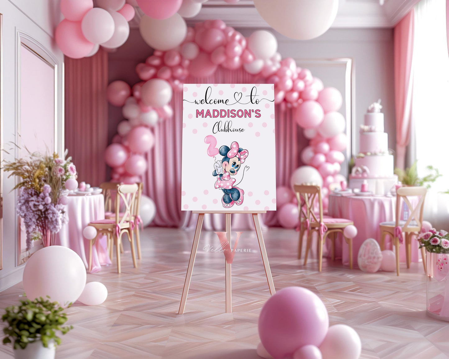 Editable 2nd Minnie Mouse Birthday Welcome Sign | Oh Twodles Light Pink Minnie Party Decor Sign | Kid Minnie Pink Birthday Sign  MMB04