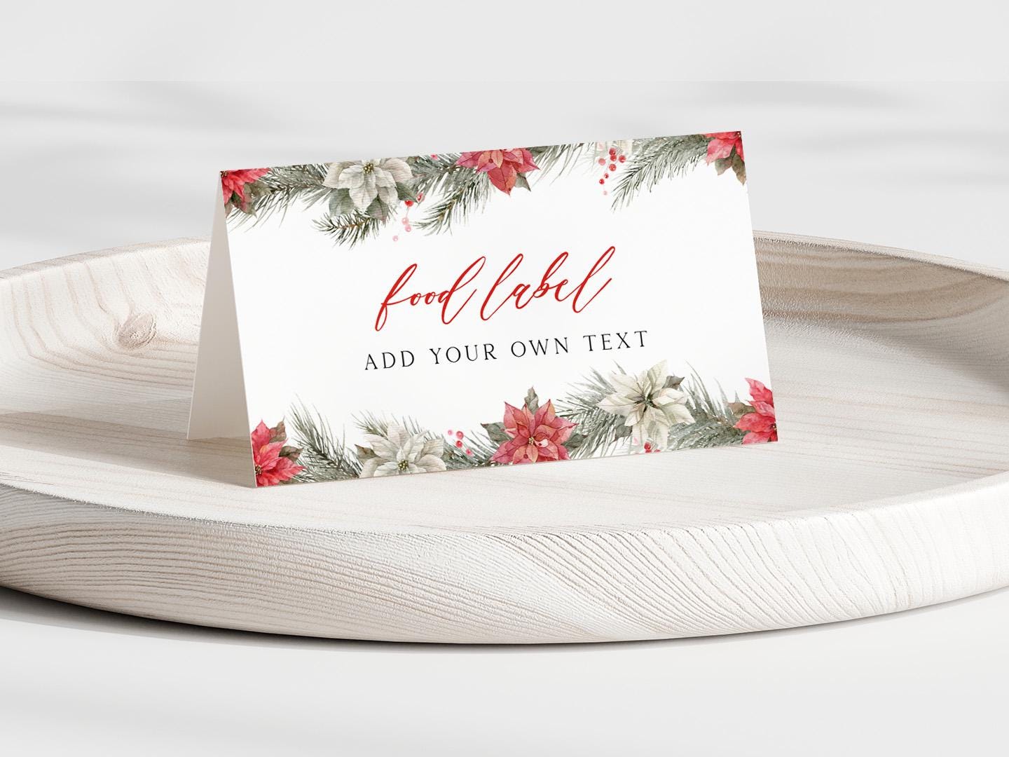 Editable 8 designs Modern Christmas Floral Place Card, Food Label | Holiday Party Name, Seating Card | Watercolor Christmas Tent Card RCPF1