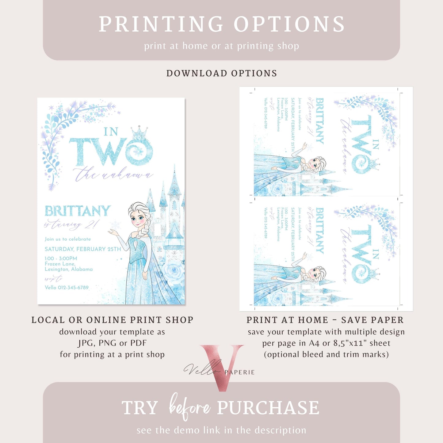 In Two the Unknown Elsa Birthday Invite | Winter Snow Frozen Invitation | Editable Printable FROZEN 2nd Birthday Party Instant Templat FBP02