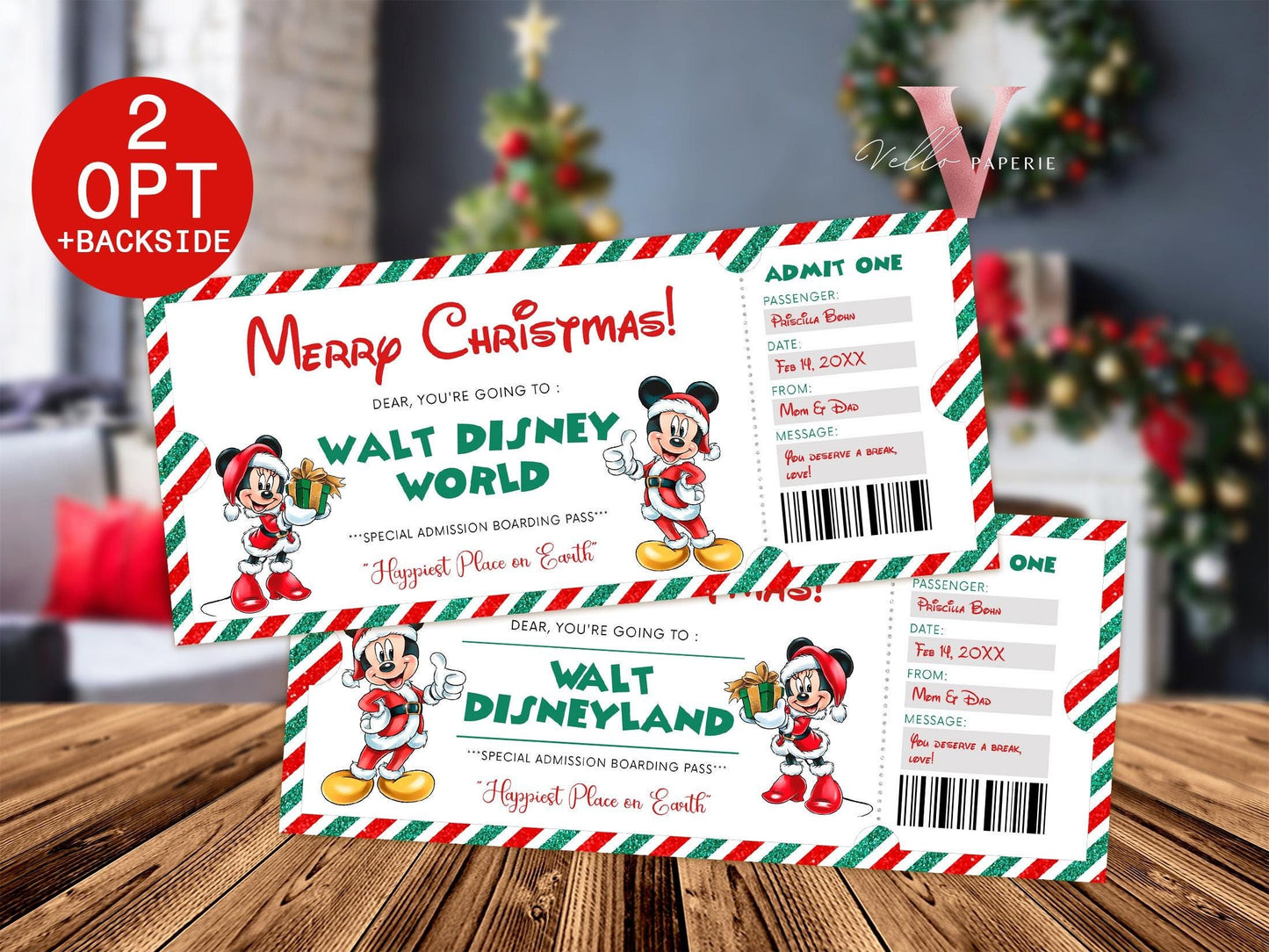 Editable Printable Christmas Disneyworld / Disneyland Ticket | Theme Park Surprise Reveal Ticket | Disney Trip Ticket, Christmas Gift DST12