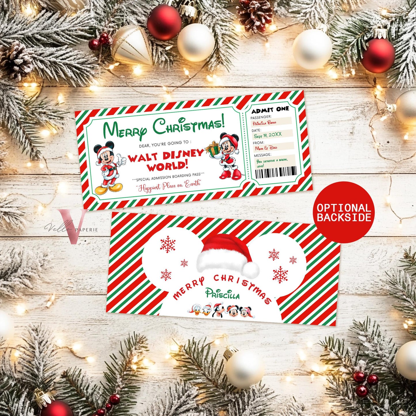 Editable Printable Christmas Disneyworld / Disneyland Ticket | Theme Park Surprise Reveal Ticket | Disney Trip Ticket, Christmas Gift DST12