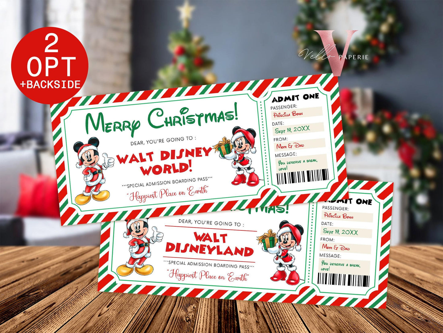 Editable Printable Christmas Disneyworld / Disneyland Ticket | Theme Park Surprise Reveal Ticket | Disney Trip Ticket, Christmas Gift DST12