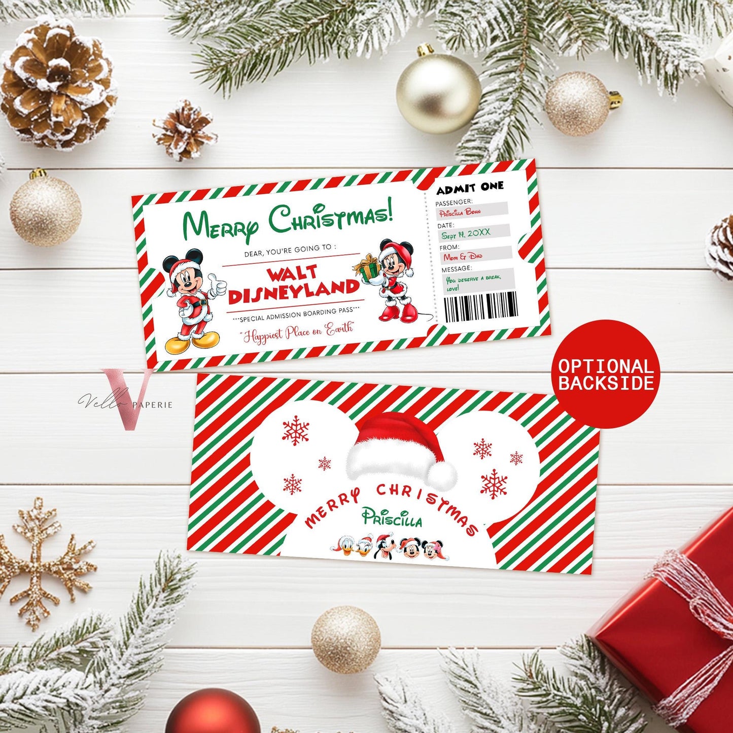 Editable Printable Christmas Disneyworld / Disneyland Ticket | Theme Park Surprise Reveal Ticket | Disney Trip Ticket, Christmas Gift DST12